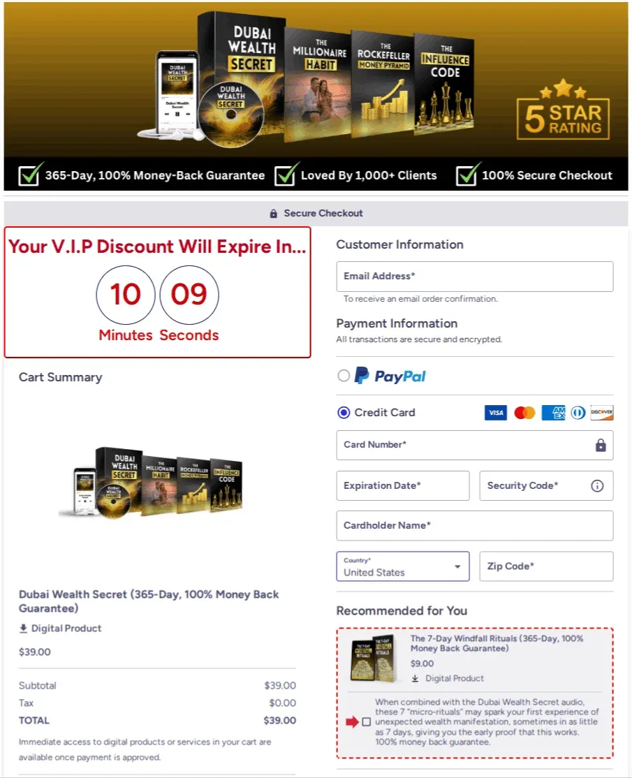 order page of dubai wealth secret